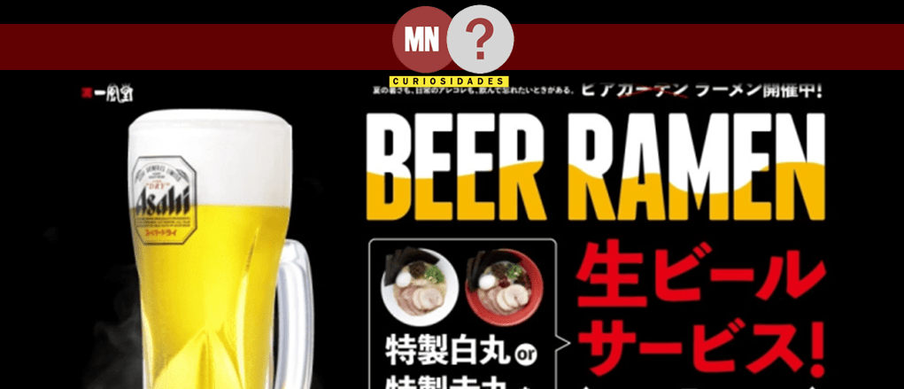 folder promocional de 5 cervejas com 1 tigela de lamen