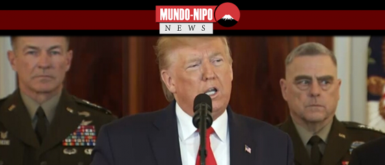 Presidente Donald Trump realizando um pronunciamento oficial