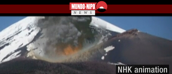 simulação de uma erupção no monte fuji
