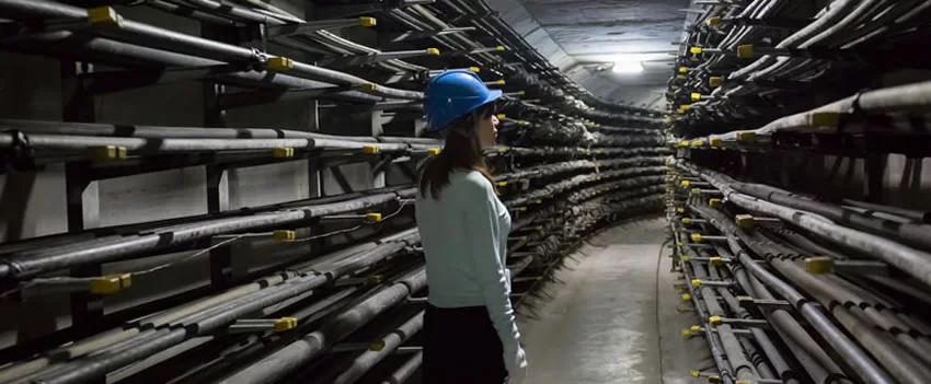 Explore a rede subterrânea da NTT West em Osaka, infraestrutura robusta e segura para comunicações, mostrando resiliência e inovação urbana
