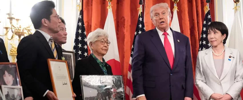 O presidente Donald Trump e a premiê Sanae Takaichi se reúnem em Tóquio com famílias de vítimas do sequestro Coreia do Norte Japão. Entenda o drama que dura décadas e o apelo por justiça.